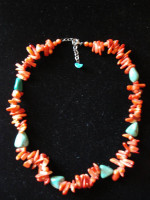 Chunky Coral, Turquoise necklace  19 inch