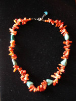Chunky Coral, Turquoise necklace  19 inch