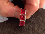 Dark pink crystal stainless steel ring size 5