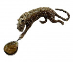 Alexis Bittar Siyabona Panther Smoky Quartz Brooch Pin Animal Gunmetal