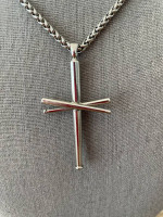 Stainless Steel Baseball Bats Cross Pendant Necklace with 10" chain