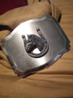 BELT BUCKLE --- HORSE with HORSE SHOE