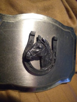 BELT BUCKLE --- HORSE with HORSE SHOE