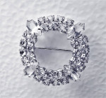 Wreath Pin Sterling Silver Crystal Brooch