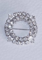 Wreath Pin Sterling Silver Crystal Brooch