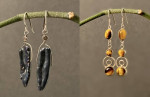Tiger eye Black freshwater pearls 2 PAIR sterling dangle earrings