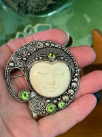 Stunning Sterling Silver & Carved Moon Face Pendant/Brooch