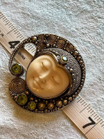 Stunning Sterling Silver & Carved Moon Face Pendant/Brooch
