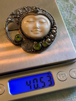 Stunning Sterling Silver & Carved Moon Face Pendant/Brooch