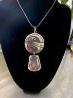 Hopi overlay sterling pendant on leather cord hallmarked signed Native