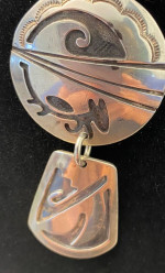 Hopi overlay sterling pendant on leather cord hallmarked signed Native