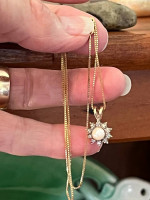 Lovely 14k Pearl & Natural Diamond Pendant Necklace