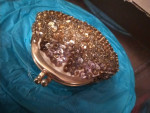 Satin Lined ◼ ELEGANT "DeLill" Gold Beaded Sequined COIN Change PURSE