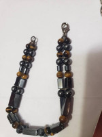 Black Onix/Tiger eye and Sterling Plaque silver nickle Bracelet
