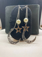 Moon and star hoop earrings with pear bead