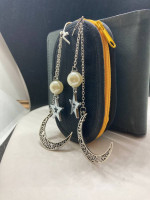 Moon and star hoop earrings with pear bead