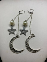 Moon and star hoop earrings with pear bead