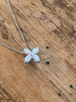 Neiman Marcus Sterling Silver Cz Flower Pendant Necklace Italy