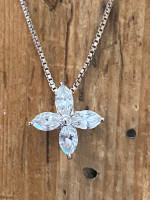 Neiman Marcus Sterling Silver Cz Flower Pendant Necklace Italy