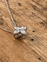 Neiman Marcus Sterling Silver Cz Flower Pendant Necklace Italy