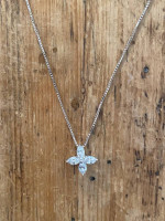 Neiman Marcus Sterling Silver Cz Flower Pendant Necklace Italy