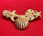 14K Yellow Gold Ocean Sea Life Star Fish Sand Dollar Seashell Slide Pendant