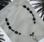 HANDMADE JEWELRY BLACK ONYX SILVER NECKLACE NEW
