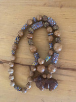 Antique African Tribal Millefiori Trade Beads Vtg Ram Pendant Necklace