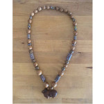 Antique African Tribal Millefiori Trade Beads Vtg Ram Pendant Necklace