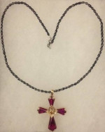 14K Red GARNET Gold Diamond Cross