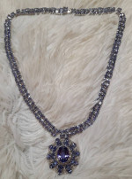 14K Gold Tanzanite & Diamond Necklace w/ Matching Ring & Earrings