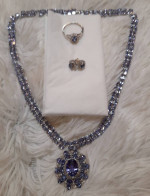 14K Gold Tanzanite & Diamond Necklace w/ Matching Ring & Earrings