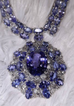 14K Gold Tanzanite & Diamond Necklace w/ Matching Ring & Earrings