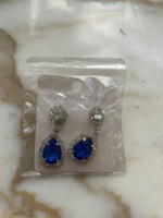 Rhinestone Pierced Hanging Earrings - Royal Blue and Clear.