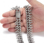 Firm Price! Brand New 20" Silver-Plated Titanium Bling Miami Necklace