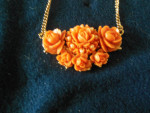 SIMULATED CORAL NECKLACE,BROOCH, & EAR RINGS