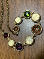 COSTUME BRUSHED GOLD FACETED MULTICOLORED GLASS BEAD NECKLACE
