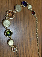 COSTUME BRUSHED GOLD FACETED MULTICOLORED GLASS BEAD NECKLACE