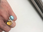 Yellow Citrine / Blue Topaz Rings (6-6.5) SS Designer Handcrafted