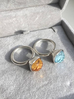 Yellow Citrine / Blue Topaz Rings (6-6.5) SS Designer Handcrafted