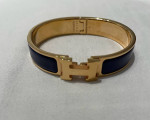 Authentic Hermes Enamel Bracelet Clic Clac H Blue/Navy × Gold  Plated W/Box