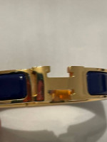 Authentic Hermes Enamel Bracelet Clic Clac H Blue/Navy × Gold  Plated W/Box