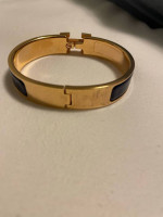 Authentic Hermes Enamel Bracelet Clic Clac H Blue/Navy × Gold  Plated W/Box