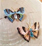 2 Miniature Czechoslovakia Butterfly Brooches  Enamel Rhinestones