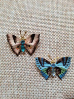 2 Miniature Czechoslovakia Butterfly Brooches  Enamel Rhinestones