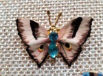 2 Miniature Czechoslovakia Butterfly Brooches  Enamel Rhinestones
