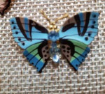 2 Miniature Czechoslovakia Butterfly Brooches  Enamel Rhinestones