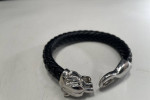 Sterling Silver and Leather Pit Bull/Dog Head Bracelet