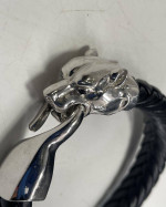 Sterling Silver and Leather Pit Bull/Dog Head Bracelet