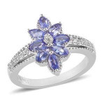Beautiful AAA Tanzanite, white zircon, sterling silver ring, Sz. 7